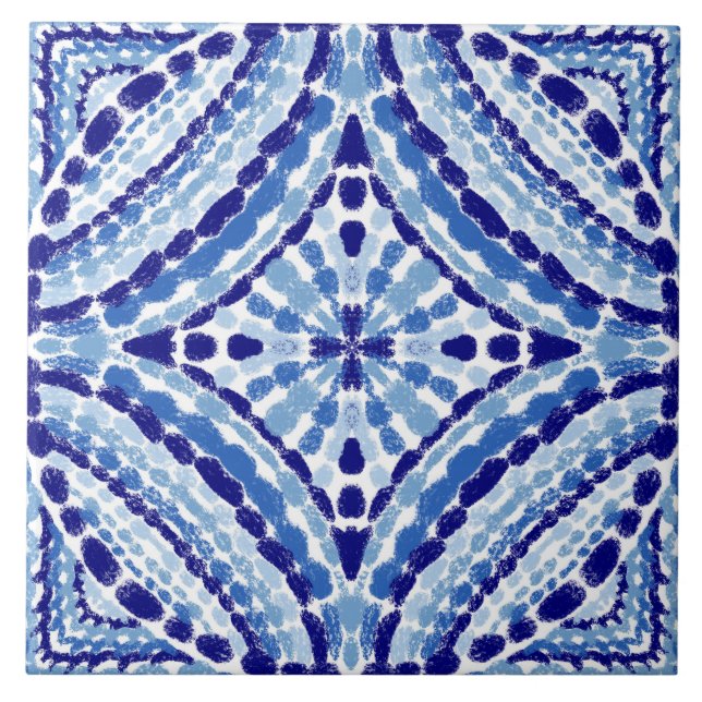 Mediterranean Blue Mosaic-Hand-Painted Style Ceramic Tile (Front)
