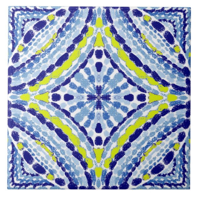Mediterranean Blue Neon Mosaic-Hand-Painted Ceramic Tile (Front)