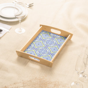 Mediterranean Blue Neon Mosaic-Hand-Painted Serving Tray