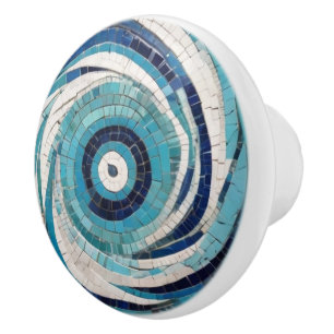 Mediterranean Blue Ocean Eye Faux Mosaic Ceramic Knob