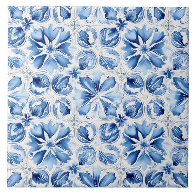 Mediterranean Blue Ornate  Ceramic Tile (Front)