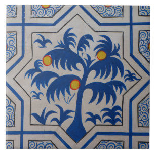 Mediterranean Blue Palm Tree Ceramic Tile