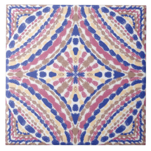 Mediterranean Blue Pink Mosaic-Hand-Painted  Ceramic Tile