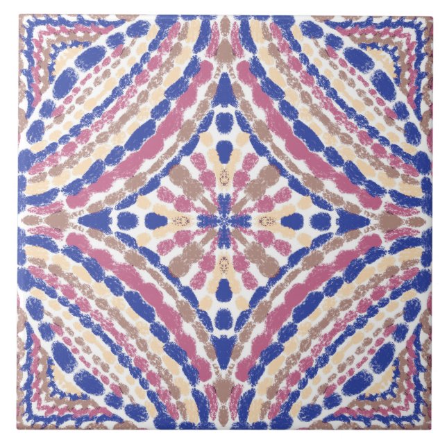 Mediterranean Blue Pink Mosaic-Hand-Painted  Ceramic Tile (Front)