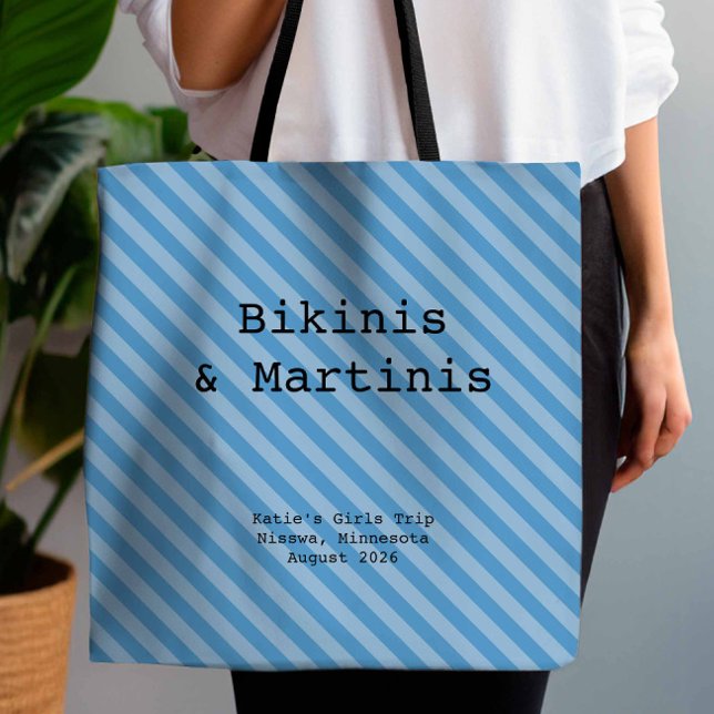 Mediterranean Blue Striped Bridesmaid Bachelorette Tote Bag (Creator Uploaded)