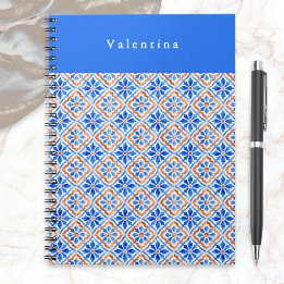 Mediterranean Blue Terracotta Tile Pattern Custom Notebook