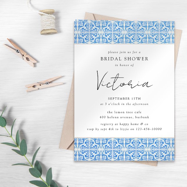 Mediterranean Blue Tile Bridal Shower Invitation (Creator Uploaded)