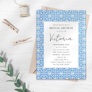 Mediterranean Blue Tile Bridal Shower Invitation