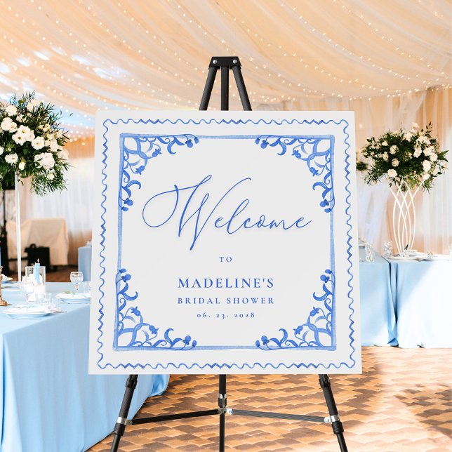 Mediterranean Blue Tile Bridal Shower Welcome Foam Board (Creator Uploaded)