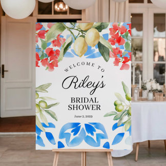 Mediterranean Blue Tile Bridal Shower Welcome Sign