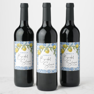 Mediterranean Blue Tile Bridal Shower Wine Labels