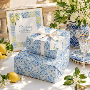 Mediterranean Blue Tile Bridal Shower Wrapping  Paper
