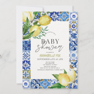 Mediterranean Blue Tile Citrus Lemon Baby Shower Invitation