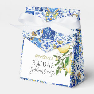 Mediterranean Blue Tile Citrus Lemon Bridal Shower Favor Boxes