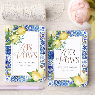 Mediterranean Blue Tile Citrus Lemon His & Hers' Foil Vow Books