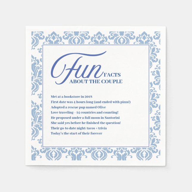 Mediterranean Blue Tile Fun Fact Wedding  Napkins (Front)