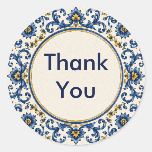 Mediterranean Blue Tile | Italian Ceramic Floral  Classic Round Sticker