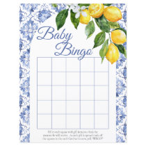 Mediterranean Blue Tile Lemon Baby Shower Bingo