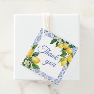 Mediterranean Blue Tile Lemon Baby Shower Thanks Favor Tags