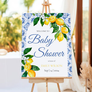 Mediterranean Blue Tile Lemon Baby Shower Welcome Foam Board