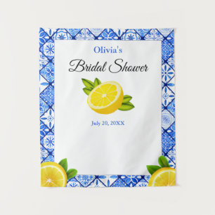 Mediterranean Blue Tile Lemon Bridal Shower Tapestry