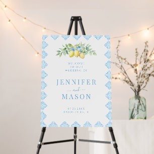 Mediterranean Blue Tile Lemon Wedding Welcome Sign