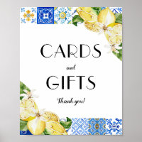 Mediterranean Blue Tile Lemons Card and Gift Sign