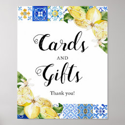 Mediterranean Blue Tile Lemons Card and Gift Sign