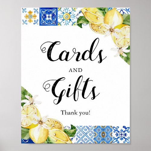 Mediterranean Blue Tile Lemons Card and Gift Sign
