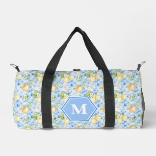 Mediterranean Blue Tile Limoncello Monogram Name Duffle Bag