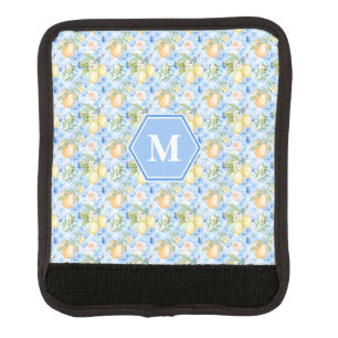 Mediterranean Blue Tile Limoncello Monogram Name Luggage Handle Wrap