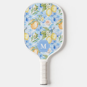 Mediterranean Blue Tile Limoncello Monogram Name Pickleball Paddle