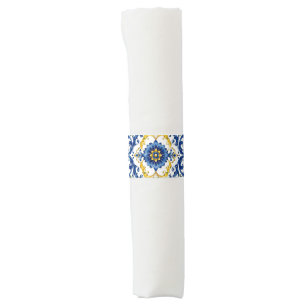 Mediterranean Blue Tile Pattern Italian Ceramic Napkin Bands