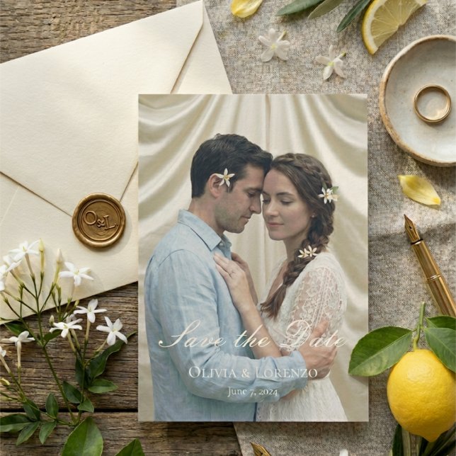 Mediterranean Blue Tile Photo Amalfi Coast Wedding Save The Date (Creator Uploaded)