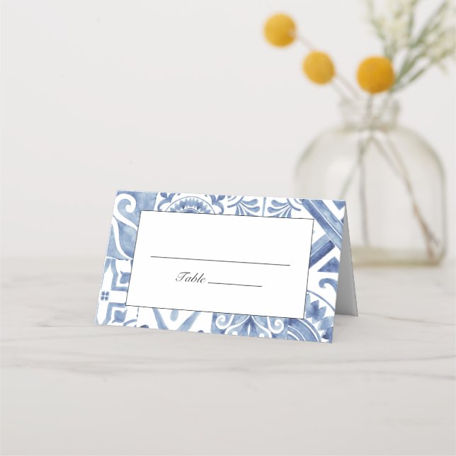 Mediterranean Blue Tile Place Cards (Front)
