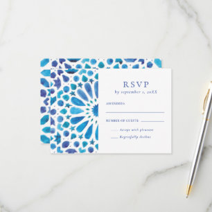 Mediterranean Blue Tile Wedding RSVP Card