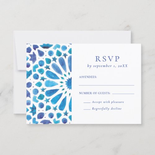 Mediterranean Blue Tile Wedding RSVP Card