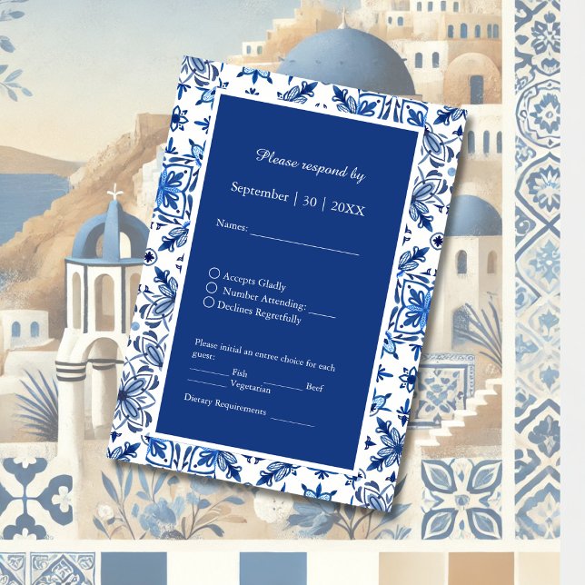 Mediterranean Blue Tile Wedding RSVP Card (Creator Uploaded)