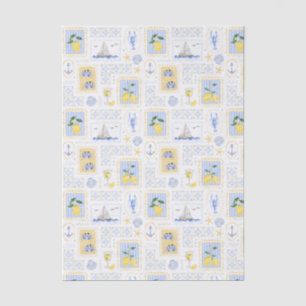 Mediterranean Blue Tile Yellow Lemon Coastal Tissue Paper