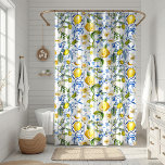 Mediterranean Blue Tiles and Lemon Shower Curtain