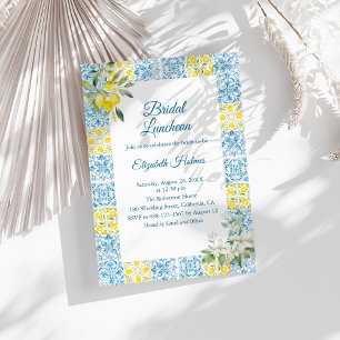 Mediterranean Blue Tiles and Lemons Bridal Brunch Invitation
