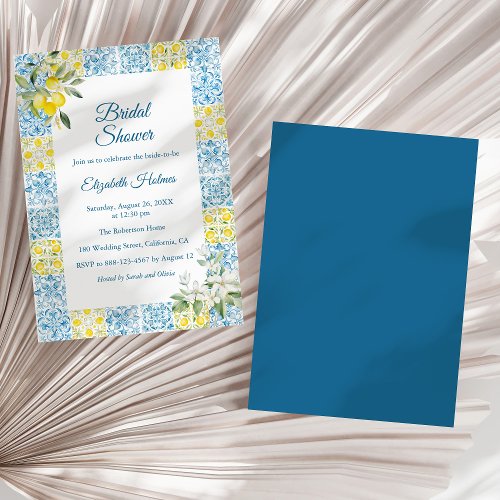Mediterranean Blue Tiles and Lemons Bridal Shower Invitation