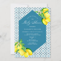 Mediterranean Blue Tiles Lemon Baby Shower Invitation