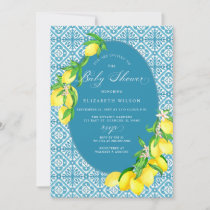 Mediterranean Blue Tiles Lemon Baby Shower Invitation