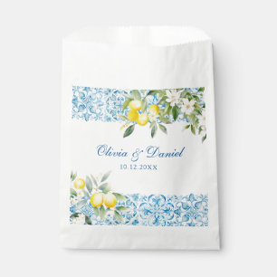 Mediterranean Blue Tiles & Lemon Wedding Favor Bag
