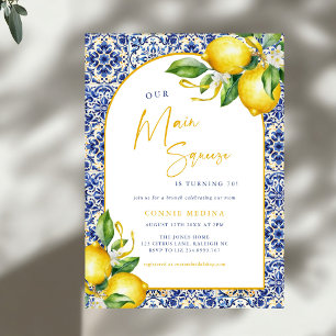 Mediterranean Blue Tiles Lemons 70th Birthday Invitation