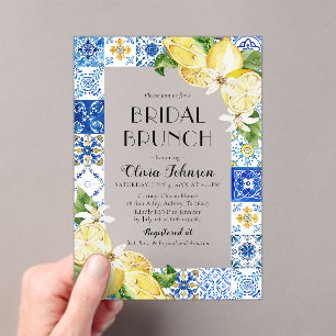 Mediterranean Blue Tiles Lemons Bridal Bunch Acrylic Invitations