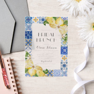 Mediterranean Blue Tiles Lemons Bridal Bunch Vellum Invitations