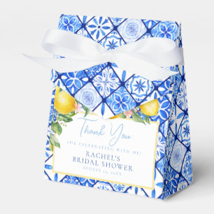 Mediterranean Blue Tiles Lemons Bridal Shower Favor Boxes