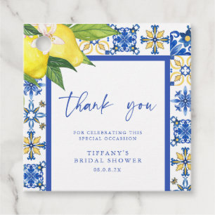 Mediterranean Blue Tiles Lemons Bridal Shower Favor Tags